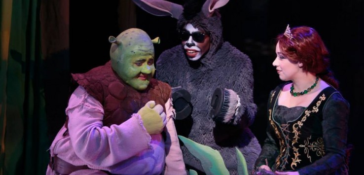 James Spiva, Felander Stevenson and Ashley Willsey in "Shrek: The Musical" at Cocoa Village Playhouse. Photo by Jonathan Goforth.