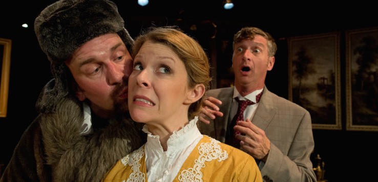 (L to R) Simon Needham, Heather Leonardi and Eric G. Pinder in Mad Cow Theatre's 'The Explorers Club.' Photo by Tom Hurst.