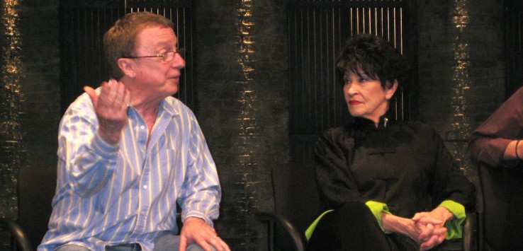 George Hearn and Chita Rivera in a "talk back" after performance of "The Visit" at the Signature Theatre in Arlington, VA. 2008. Photo by Pam Harbaugh.