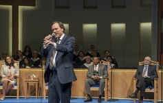 Andrew Garman stars as the preacher in Lucas Hnath's "The Christians" as produced at the Humana Fest in 2014. This is a detail of a photo by Michael Brosilow.