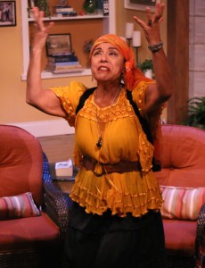 Jennifer Wolf as Cassandra in Melbourne Civic Theatre's production of "Vanya and Sonia and Masha and Spike." Photo by Max Thornton.