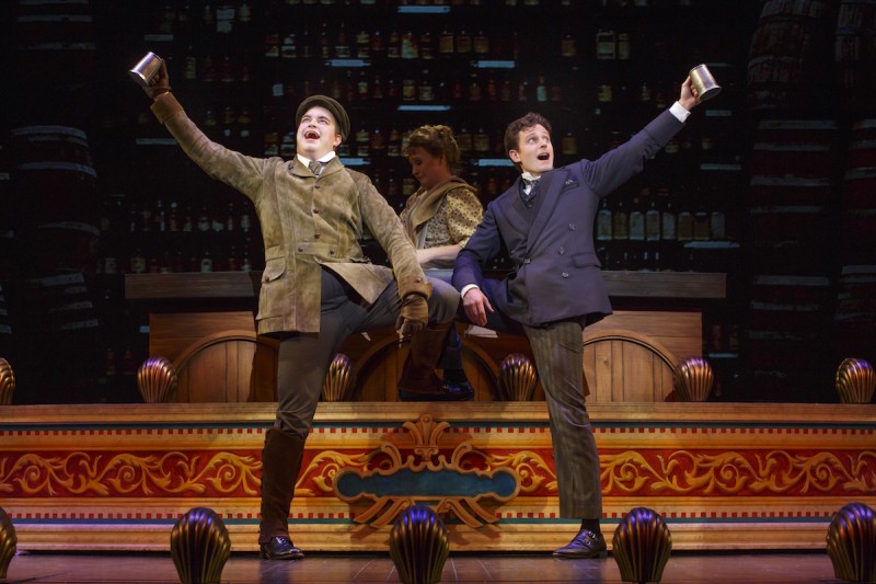 National Touring Company. (L-R) John Rapson as Henry D’Ysquith, Megan Loomis, Kevin Massey as  Monty Navarro in a scene from “A Gentleman’s Guide to Love & Murder.” Photo credit: Joan Marcus.