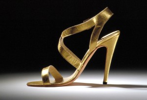 Sandal, Manolo Blahnik, early 1990s. Collection of the Bata Shoe Museum. Photography by Ron Wood; Headshot courtesy of Elizabeth Semmelhack.