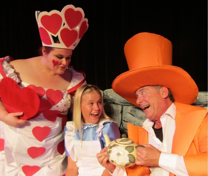 Alice in Wonderland at Surfside Playhouse features Dorothy Wright as Queen of Hearts, Sage Parrish as Alice and Gordon Ringer as Mad Hatter.