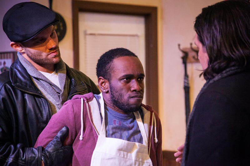 From left: Zack Roundy, Sean Philippe and Marco DiGeorge in SUPERIOR DONUTS. Photo by Monica Mulder Photography,